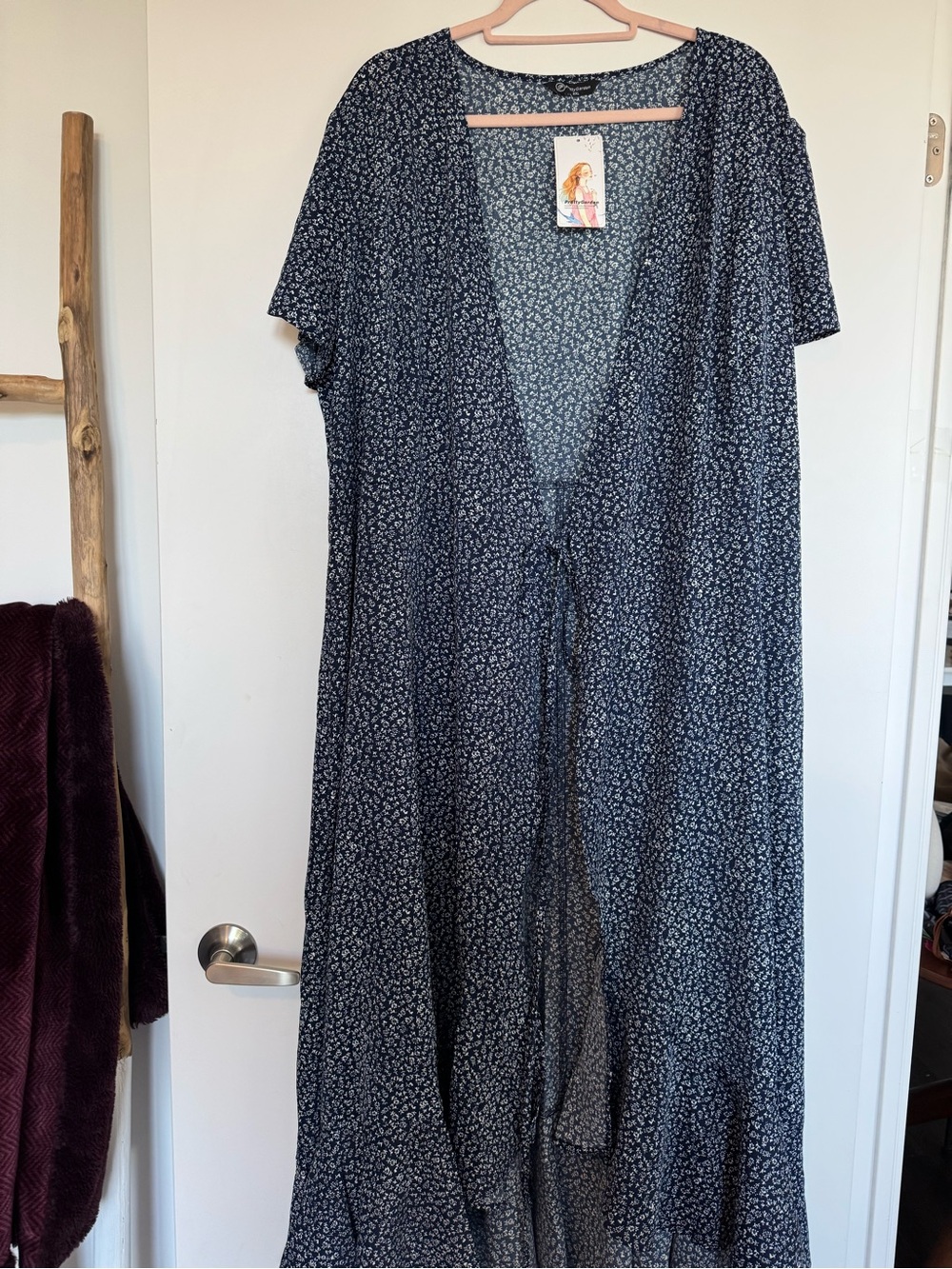 Navy Floral Wrap Maxi Dress with Tie Waist - Picture 4 of 8
